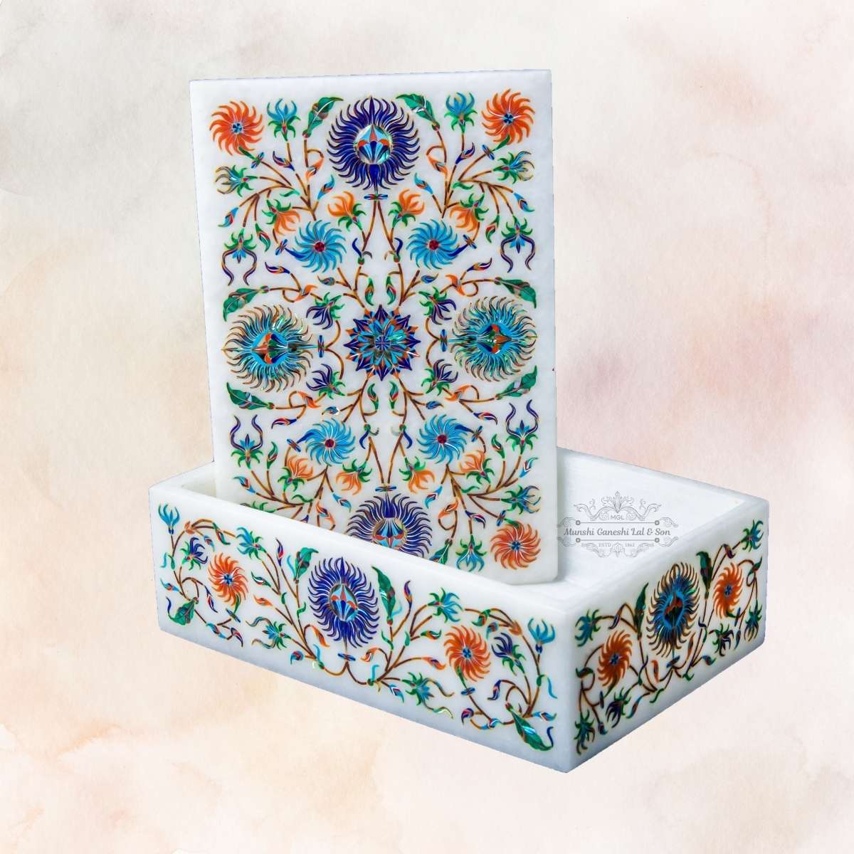 Orange Flower Designed Marble Jewellery Box